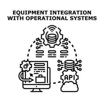 Equipment integration with operational systems connecting data via api 库存插图