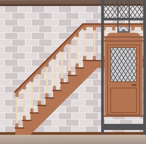 Equipment for lifting passengers, elevator and staircase, ladder in residential Ilustración de archivo