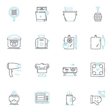 Equipment linear icons set. Tools, Gadgets, Apparatus, Machines, Devices, Gear Illustrazione stock