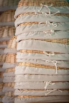 Equipment for making bread with banners of bread Stock Photos