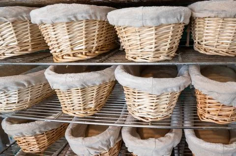 Equipment for making bread with banners of bread Stock Photos