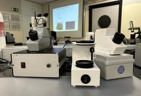 Equipment in microscopy classroom Stock Photos