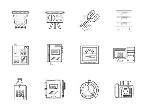 Equipment for office flat line vector icons set Stock Illustration