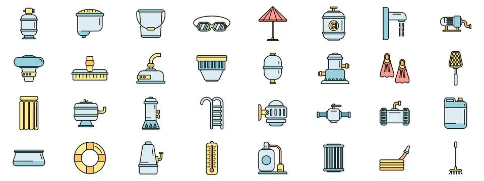 Equipment for pool icons set vector color line イラスト素材