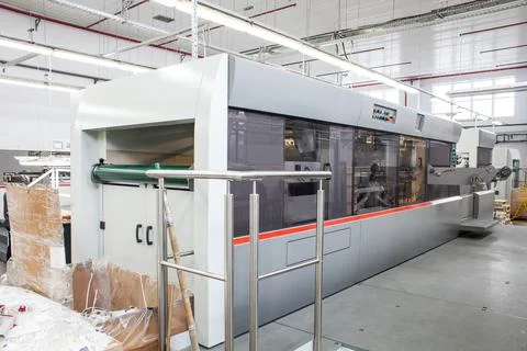 The equipment for a press. Offset machine at the printing manufacturing. Pr.. Stock Photos