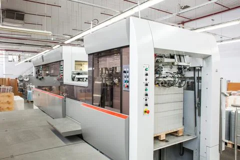 The equipment for a press. Offset machine at the printing manufacturing. Pr.. Stock Photos