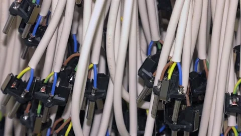 Equipment for the production of electrical network plugs. Stock Footage 100406223