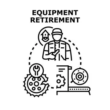 Equipment retirement process managing broken machine parts Stock Illustration