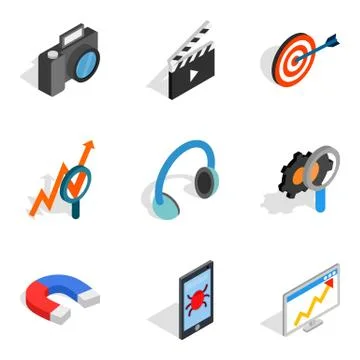 Equipment setup icons set, isometric style Stock Illustration