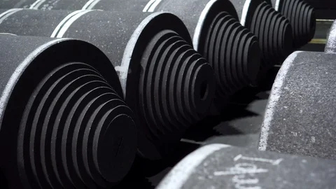 Equipment storage system nuclear power plant. Graphite coils factory warehouse. Stock Footage 116233213