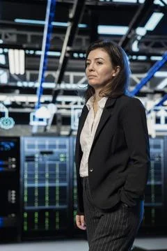 Equipment supervising, AR visualization and manager in server farm Stockfoto's