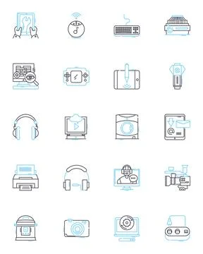 Equipment support linear icons set. Maintenance, Repair, Upkeep, Assistance Stock Illustration