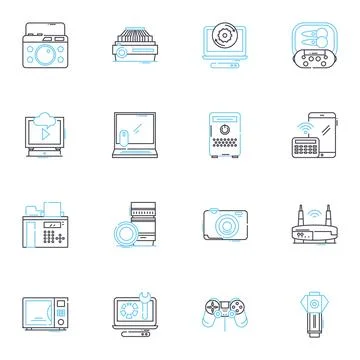 Equipment support linear icons set. Maintenance, Repair, Upkeep, Assistance Stock Illustration