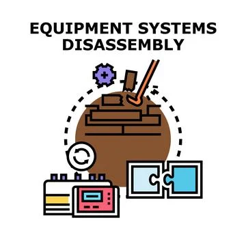 Equipment systems disassembly process and component breaking apart Stock Illustration