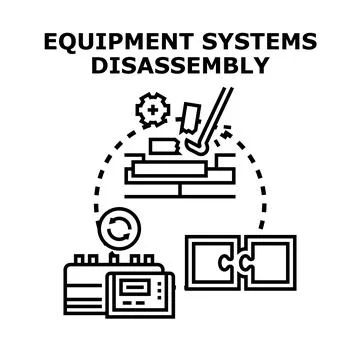 Equipment systems disassembly process and component breaking apart Stock Illustration