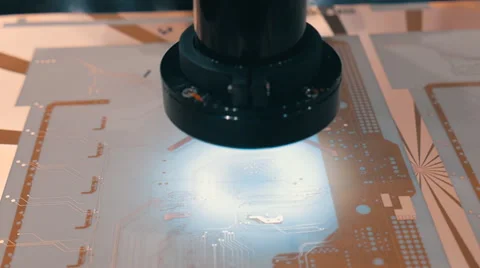 Equipment for testing PCB on different defects. Shot in motion Stock Footage 64733454