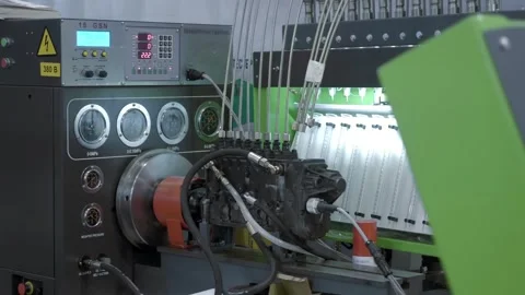 Equipment for testing the performance of the master brake cylinder of a truck  Stock Footage 340631678