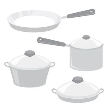 Equipment Tool Kitchen Cook Pot Saucepan Frying Pan Boiler Cartoon Vector Stock Illustration