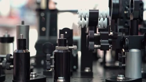 Equipment for the use of lasers. Adjustable optics holders, frames Stock Footage 174286827