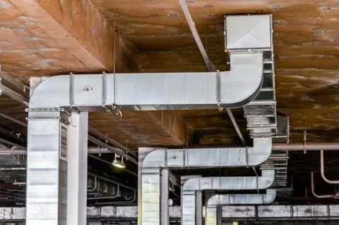 Equipment for ventilation and ceiling insulation systems in the Parking lot i Stock Photos