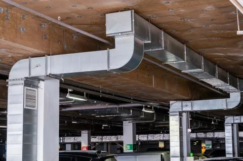 Equipment for ventilation and ceiling insulation systems in the Parking lot i Stock Photos
