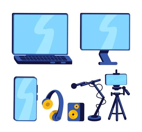 Equipment for vlogger flat color vector object set Stock Illustration