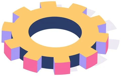 Equipment to work in maintenance. Colored gear in isometric style, cogwheel to 스톡 일러스트