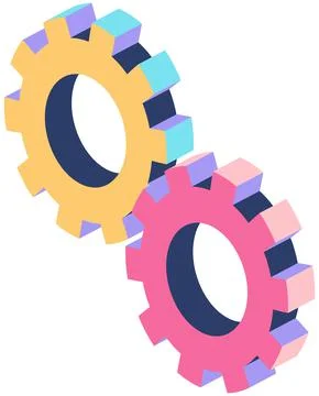 Equipment to work in maintenance. Colored gear in isometric style, cogwheel to Illustrazione stock