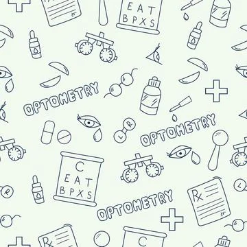 Equipments for optometry seamless pattern. Doodle banner with vision Stock Illustration