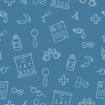 Equipments for optometry seamless pattern. Doodle banner with vision Stock Illustration