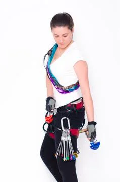 Equipped with climbing tools Stock Photos