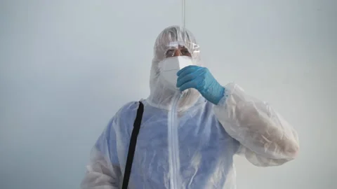 Equipped disinfector is ready to do his job Stock Footage 157227425