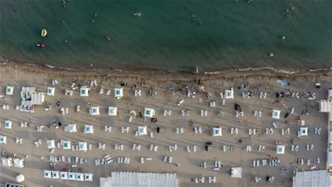 Equipped sandy beach for tourists Stock Footage 146250113