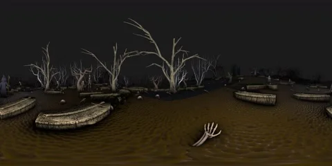 Equirectangular environment map projection of a creepy cemetery at night. Video stock 132024686
