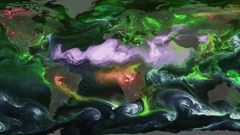 Equirectangular projection time lapse of aerosols on Earth. Climate change Video stock 331324259