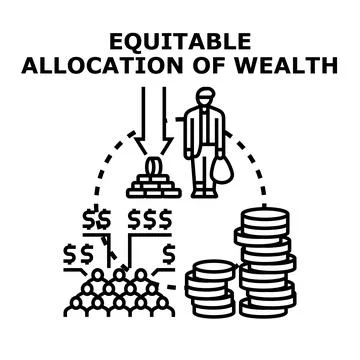 Equitable allocation of wealth concept dividing resources Stock Illustration