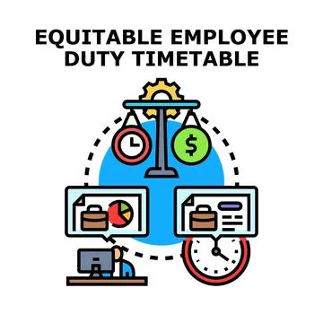 Equitable employee duty timetable balancing time and compensation concept Stock Illustration