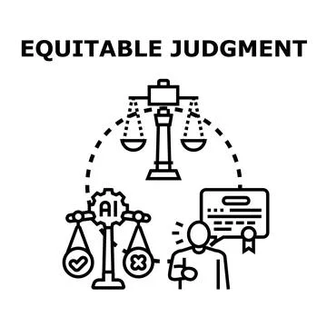 Equitable judgment concept with ai balance and legal document Stock Illustration