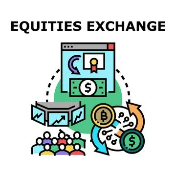 Equities exchange actively trading digital and traditional assets Stock Illustration