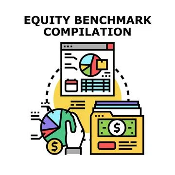 Equity benchmark compilation analyzing financial data and reporting Stock-Illustration