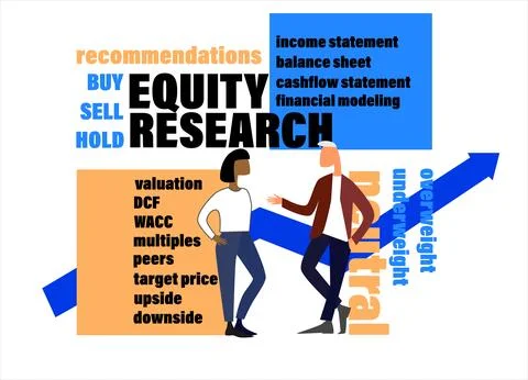 Equity Research concept. Teamwork on stock market illustration. Hand drawn .. Stock Illustration
