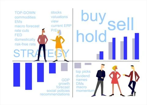 Equity strategy concept. Teamwork on stock market Stock Illustration