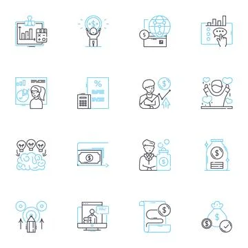 Equity trading linear icons set. Shares, Stocks, Investment, Assets, Returns Stock Illustration