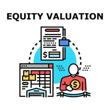 Equity valuation process analyzing company assets and finances Stock Illustration