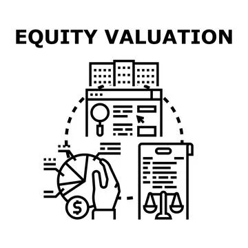 Equity valuation process analyzing company financial assets Stock Illustration