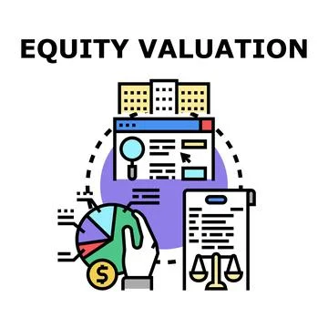 Equity valuation process analyzing company financial assets Stock Illustration