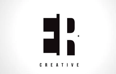 ER E R White Letter Logo Design with Black Square. Stock-Illustration