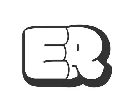 ER logo, bubble comic lettering, rounded in graffiti style black and white .. Stock Illustration
