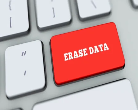 Erase Data button on computer keyboard. Key is pressed, click for HD Stock Footage 35647677