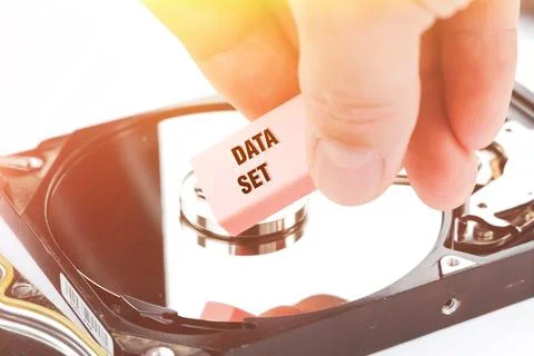 Eraser and computer hard drive. Deleting HDD data. Recovering user information. Stockfoto's